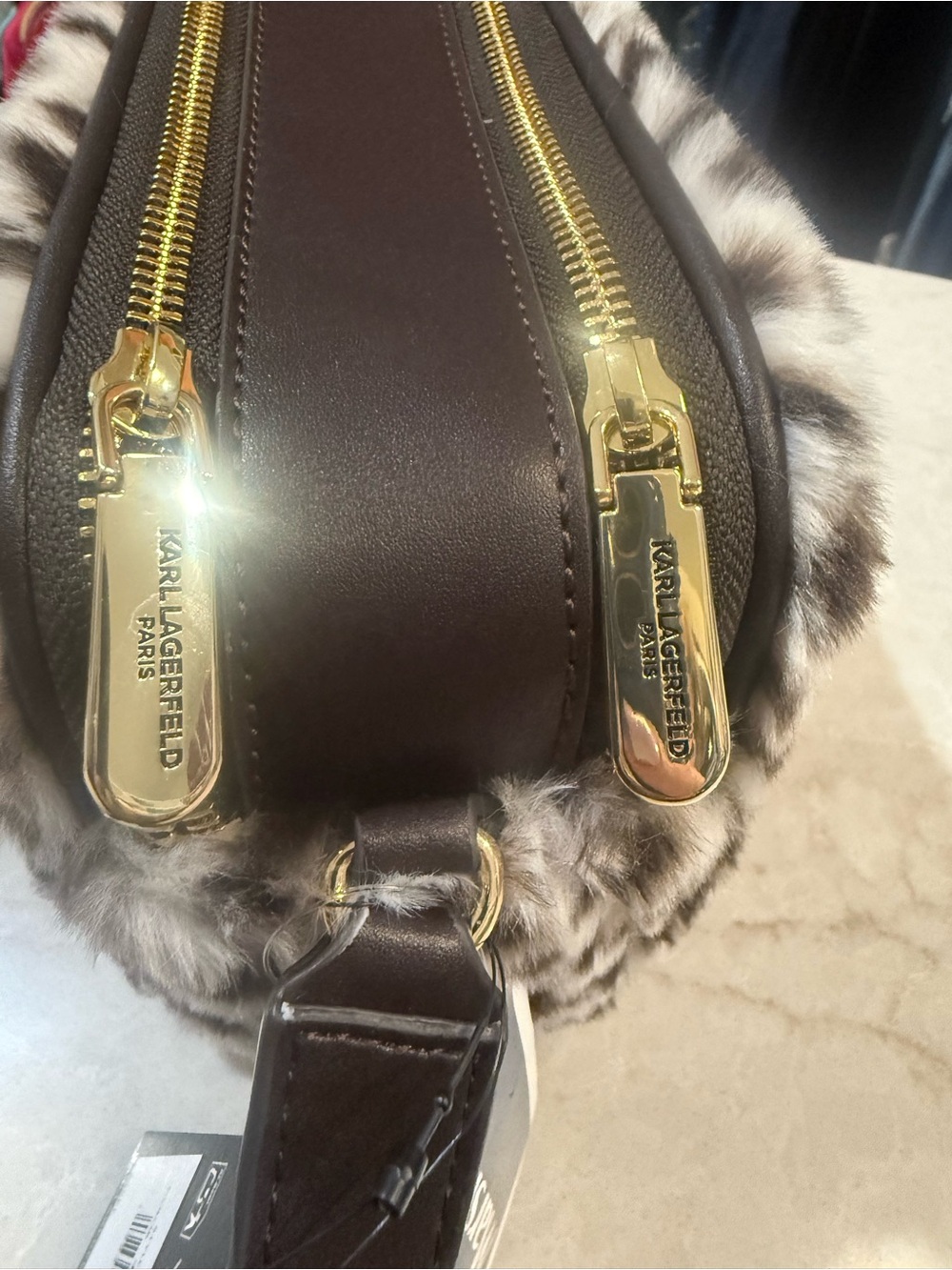 Karl Lagerfeld Leopard-Print Faux Fur Crossbody Bag New with tag - Brown/Black - Picture 12 of 13